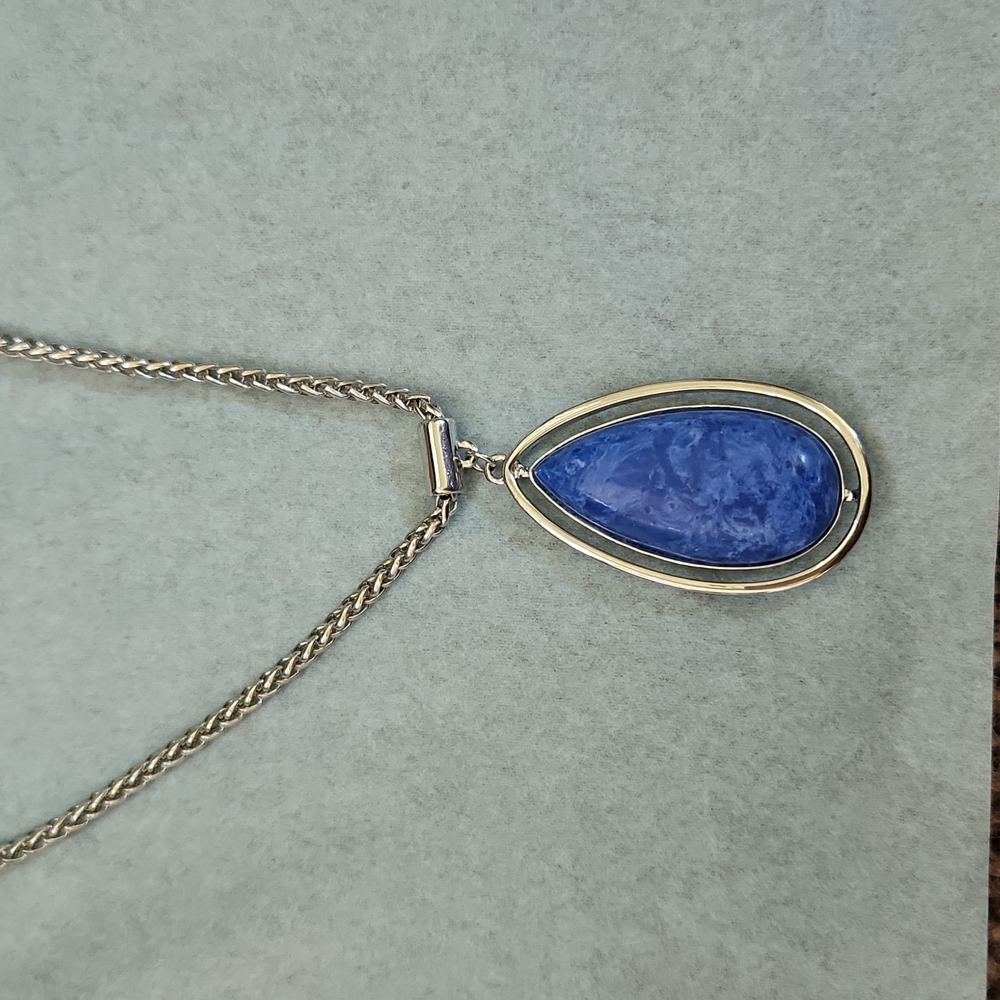 Alfani Silver-Tone Blue Teardrop Pendant Necklace, 36" + 3" Extender
